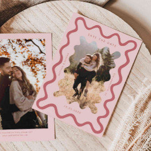 Rosa zackige Wavy-Rahmen-Hochzeit Save The Date