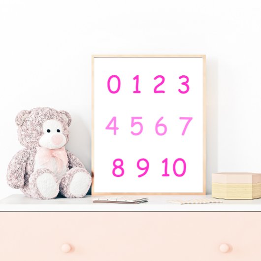 Rosa Zahlen Null bis zehn Kinder-Raum für Lehrer 0 Poster