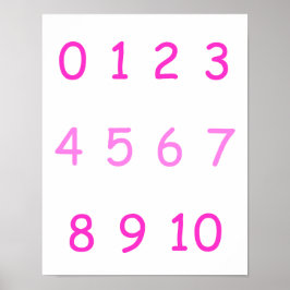 Rosa Zahlen Null bis zehn Kinder-Raum für Lehrer 0 Poster