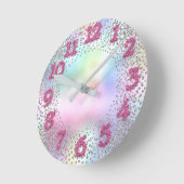 Rosa Zahlen Unicorn Glitzer Holograph Runde Wanduhr (Winkel)
