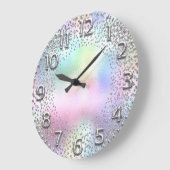 Rosa Zahlen Unicorn Glitzer Holograph Silver Große Wanduhr (Winkel)