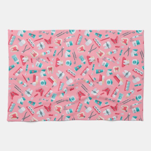 Rosa zahnmedizinisches Muster Geschirrtuch (Horizontal)