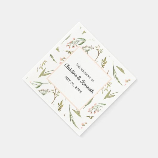 Rosa zarte Wiesen Blume personalisierte Hochzeit Serviette (Ecke)