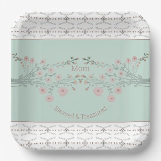 Rosa, zarter Blumenplatz Pappteller (Vorderseite)