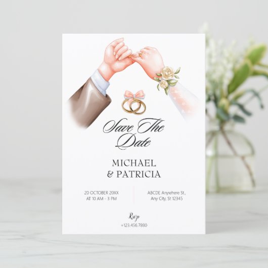 Rosa zartes Paar Ehe Einladung (Stehend Vorderseite)