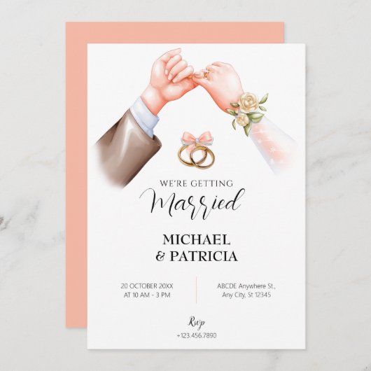 Rosa zartes Paar Ehe Einladung (Vorne/Hinten)