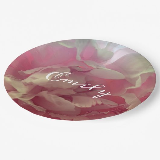 Rosa Zartes Peony Floral Custom Pappteller (Schrägansicht)