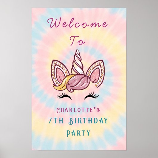 Rosa Zauberhafte Einhorn-gefärbte Krawatte Geburts Poster (Vorne)