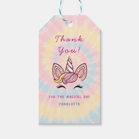 Rosa Zauberhafte Einhorn-gefärbte Krawatte Gold Gl Geschenkanhänger (Vorderseite)