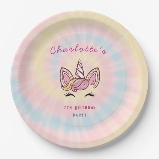 Rosa Zauberhafte Einhorn-gefärbte Krawatte Gold Gl Pappteller (Vorderseite)