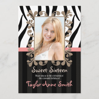 Rosa Zebra-16. Geburtstag-Foto-Einladungen Einladung