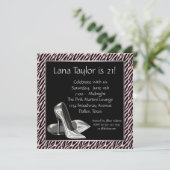 Rosa Zebra 21. Geburtstag Party Einladungen (Stehend Vorderseite)