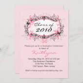 Rosa Zebra-Abschluss-Einladung Einladung (Vorne/Hinten)