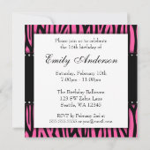 Rosa Zebra Diamonds Sweet 16 Birthday Einladung (Rückseite)