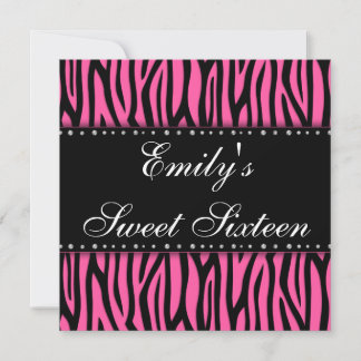 Rosa Zebra Diamonds Sweet 16 Birthday Einladung