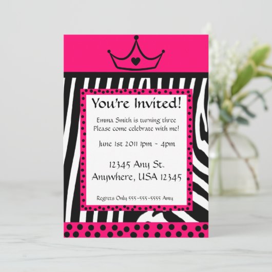 Rosa Zebra Diva Geburtstag Einladung (Stehend Vorderseite)