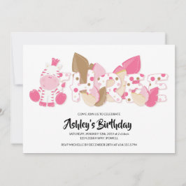 Rosa Zebra Dritte Geburtstagspartei Einladung