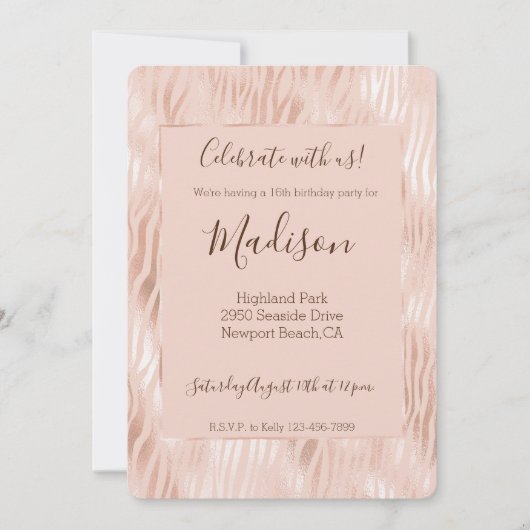 Rosa Zebra-Druck Einladung (Vorderseite)