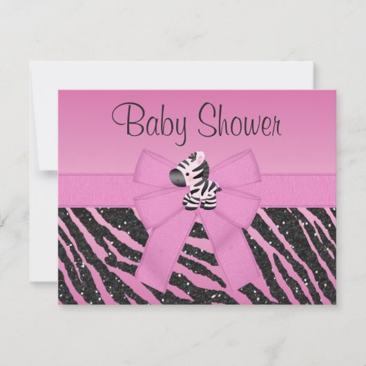 Rosa Zebra Druckbogen-u. Glitzer-Blick-Baby-Dusche Einladung (Vorderseite)