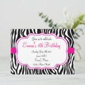 Rosa Zebra-Einladung Einladung (Stehend Vorderseite)