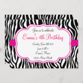 Rosa Zebra-Einladung Einladung (Vorne/Hinten)