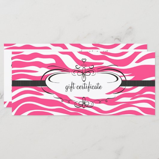 Rosa Zebra Geschenkzertifikat : Rack Card (Vorne/Hinten)