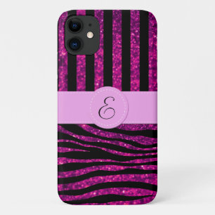 Rosa Zebra, Glitzer Zebra, rosa Streifen, Monogram Case-Mate iPhone Hülle