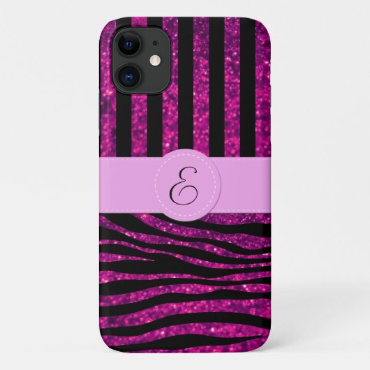 Rosa Zebra, Glitzer Zebra, rosa Streifen, Monogram Case-Mate iPhone Hülle (Rückseite)