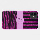 Rosa Zebra, Glitzer Zebra, rosa Streifen, Monogram Case-Mate iPhone Hülle (Rückseite (Horizontal))