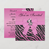 Rosa Zebra, Herz-Juwelen u. Tier-Druck-Glitzer Einladung (Vorne/Hinten)
