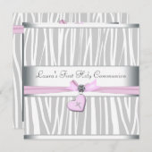 Rosa Zebra Herzrosa Kreuz Erste Kommune Einladung (Vorne/Hinten)