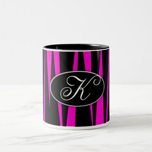 Rosa Zebra-Initialen-mit Monogramm Kaffee-Tasse Zweifarbige Tasse (Mittel)