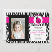 Rosa Zebra Lady Bug Geburtstag Einladung (Vorderseite)