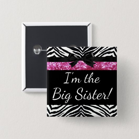 Rosa Zebra-Mädchen-neuer Babyparty-große Button (Vorne & Hinten)