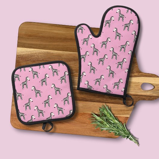 Rosa Zebra-Muster Ofenhandschuh & Topflappen-Set