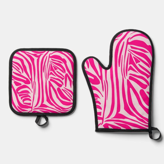 Rosa Zebra Ofenhandschuh & Topflappen-Set (Vorderseite)