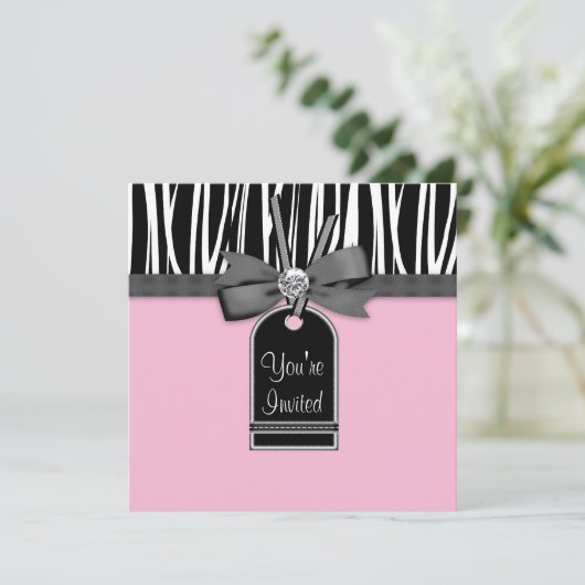 Rosa Zebra-Party Einladung (Stehend Vorderseite)