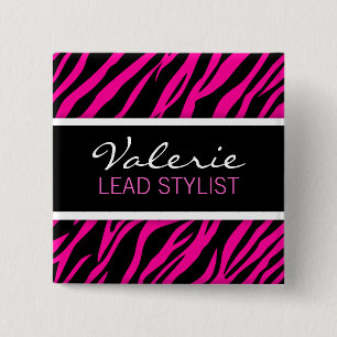 Rosa Zebra Print (Custom) Haar Salon Name Abzeiche Button