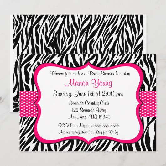 Rosa Zebra Print Einladung (Vorne/Hinten)