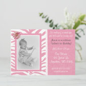 Rosa Zebra Print Girls Geburtstag Einladung (Stehend Vorderseite)