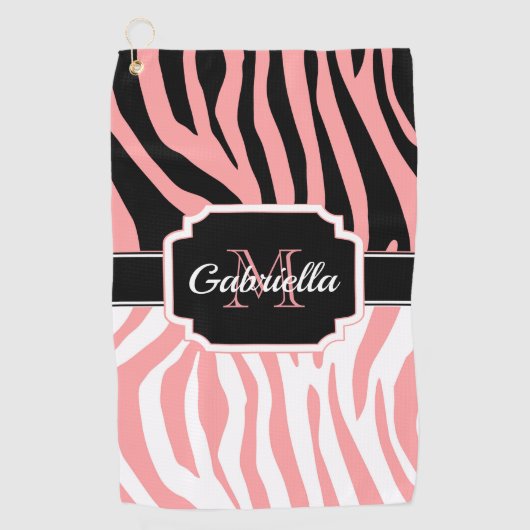 Rosa Zebra Print Golfhandtuch (Vorderseite)