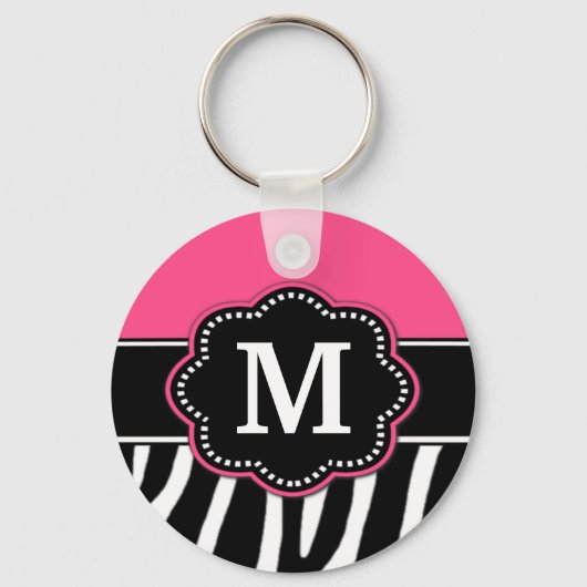 Rosa Zebra Print Monogram Key Chain Schlüsselanhänger (Vorderseite)