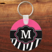 Rosa Zebra Print Monogram Key Chain Schlüsselanhänger (Vorderseite)