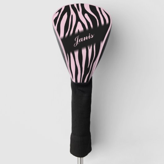 Rosa Zebra Print Personalisiert Golf Headcover (Vorderseite)