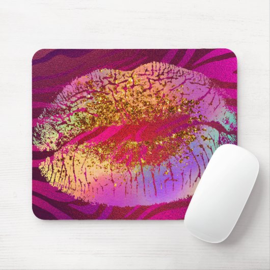 Rosa Zebra Print Rainbow Gold Glitzer Lifte Kiss Mousepad (Mit Mouse)