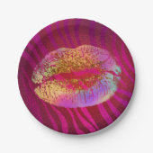 Rosa Zebra Print Rainbow Gold Glitzer Lippen Party Pappteller (Vorderseite)
