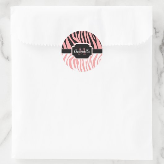 Rosa Zebra Print Runder Aufkleber (Tasche)