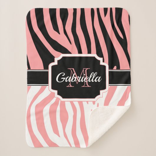 Rosa Zebra Print Sherpadecke (Vorderseite)