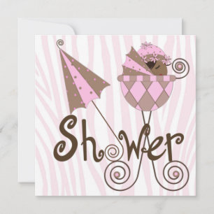 Rosa Zebra Rosa Braune Babymädchen-Party Einladung