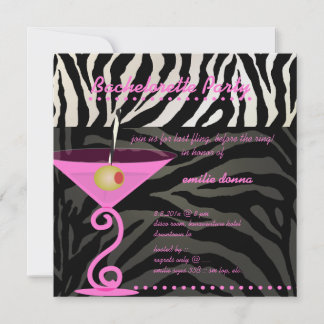 Rosa Zebra/rosa Martini Junggeselinnen-Abschied Einladung